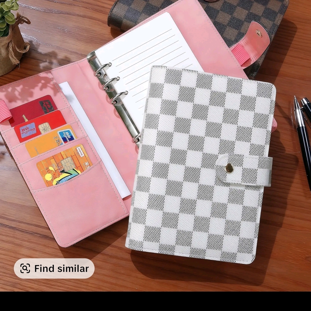 Checkered Wallet Planner with Button Closure